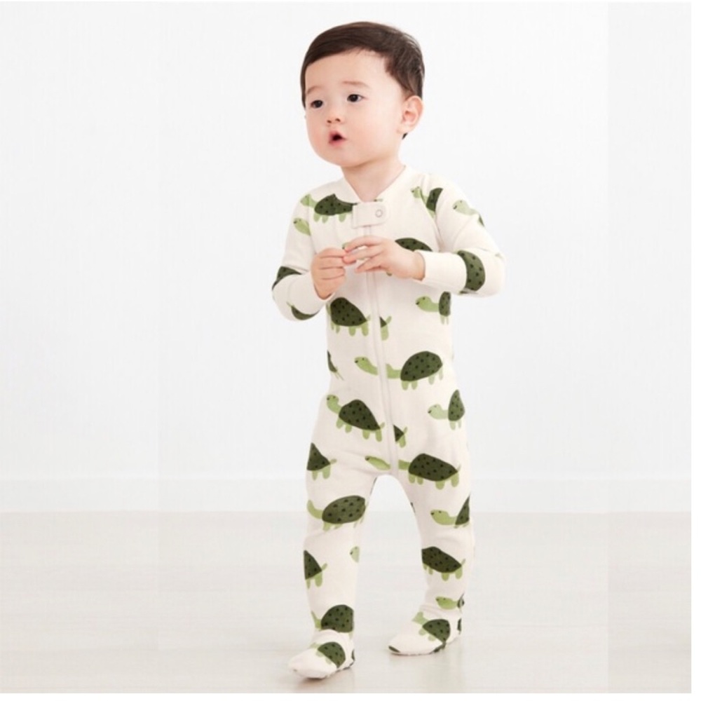 Hanna Andersson Organic Zip Footed Pajama - Friendly Turtle - 75c/12-18m - NWOT